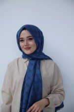 Vakko Desen Jakar Şal – Monogram Serisi Lacivert - Görsel 2